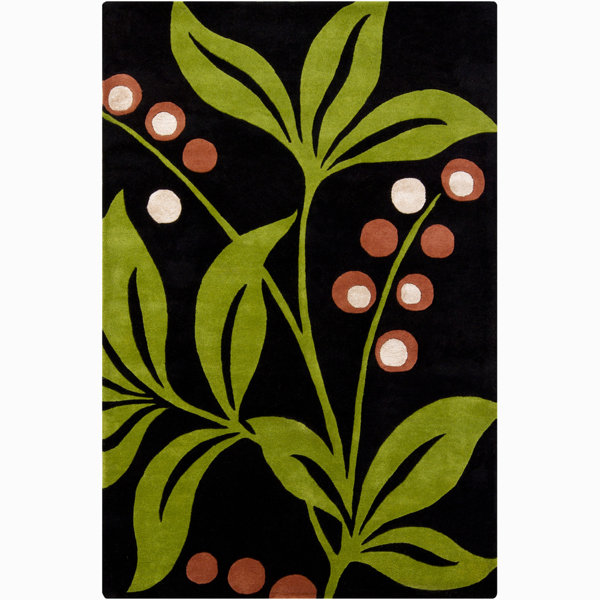 Chandra Int Green/Black/Coral/White Floral Area Rug Wayfair